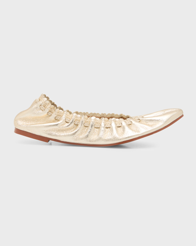 See By Chloé Jane Metallic Leather Ballet Flats In Light Gold