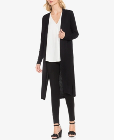 Vince Camuto Speckled Open Front Maxi Cardigan In Rich Black
