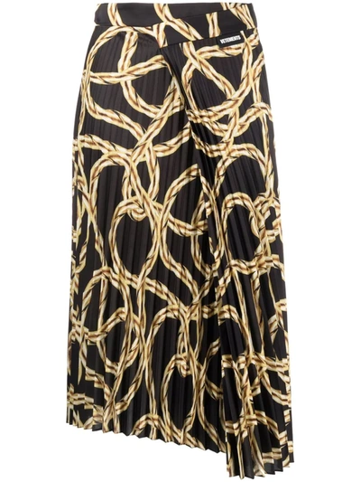 Vetements Printed Pleated Asymmetric Midi Skirt In Gold Chain Black