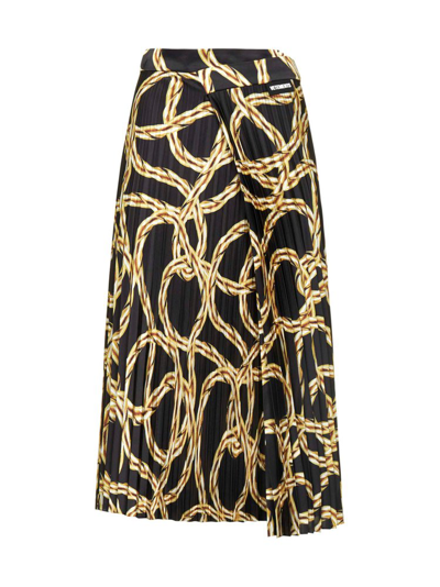 Vetements Printed Pleated Asymmetric Midi Skirt In Gold Chain Black