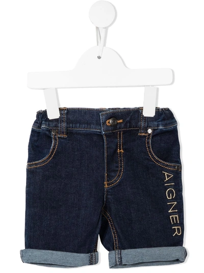 Aigner Babies' Logo-embroidered Denim Shorts In Blue