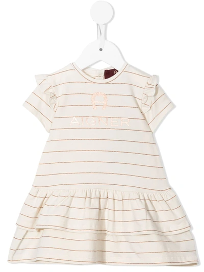 Aigner Babies' Logo-print Striped T-shirt Dress In Neutrals