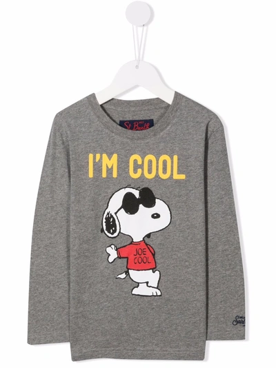 Mc2 Saint Barth Teen I'm Cool Snoopy Longsleeved T-shirt In Grey