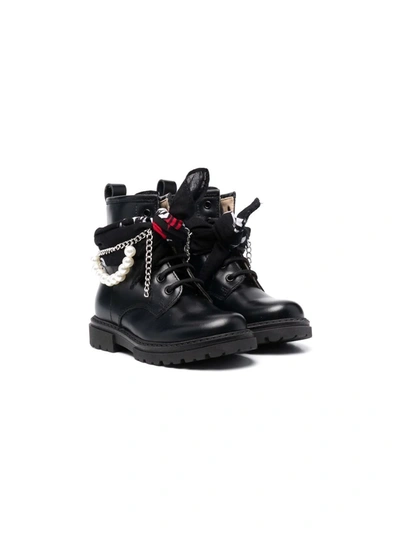 Florens Kids' Embellished Leather Ankle Boots In Black