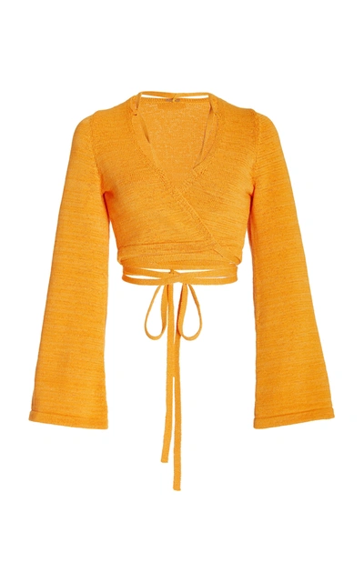 Cult Gaia Women's Heather Cotton-blend Cropped Wrap Top In Yellow,white