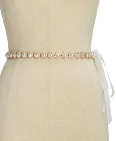 Kate Spade Crystal & Imitation Pearl Belt In Cream/gold