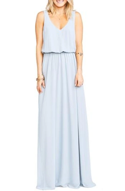 Show Me Your Mumu Kendall Soft V-back A-line Gown In Steel Blue Chiffon