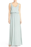 Show Me Your Mumu Kendall Soft V-back A-line Gown In Silver Sage Crisp