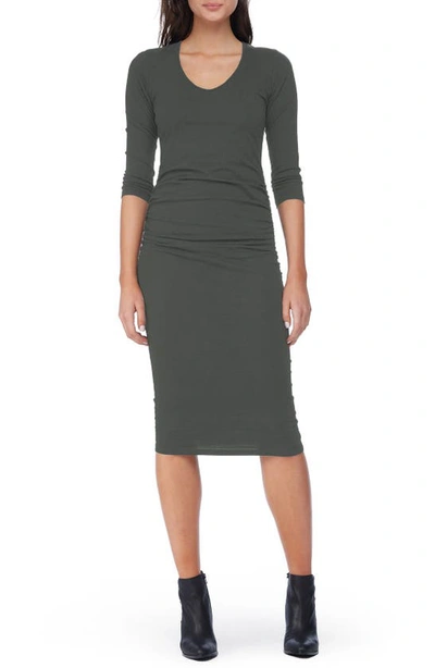 Michael Stars Ruched Midi Dress In Olive Moss