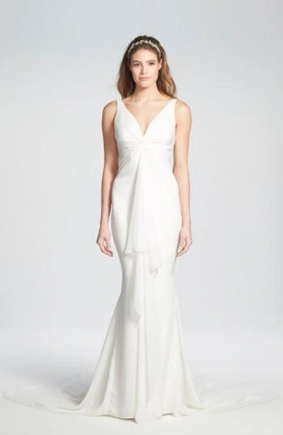 Katie May 'mykonos' Twist Front Crêpe De Chine Mermaid Gown In Ivory