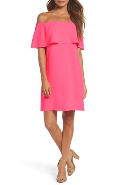 Charles Henry Off The Shoulder Dress In Neon Pink