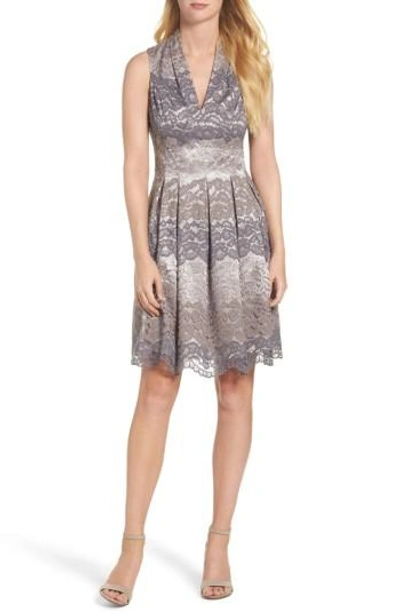 Vince Camuto Lace Fit & Flare Dress In Grey Multi