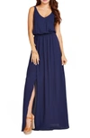 Show Me Your Mumu Kendall Soft V-back A-line Gown In Rich Navy Crisp