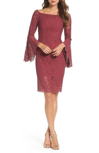 Bardot Solange Corded Lace Sheath Dress In Burgundy