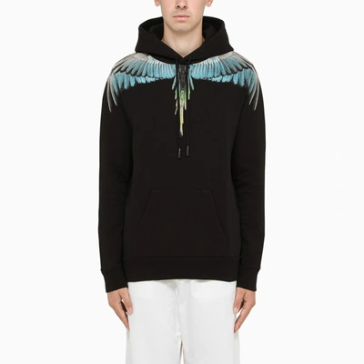 Marcelo Burlon County Of Milan Turquoise Wings-print Black Hoodie