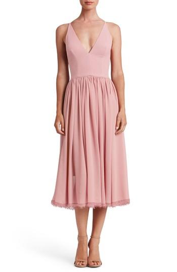 dress the population alicia mixed media midi dress