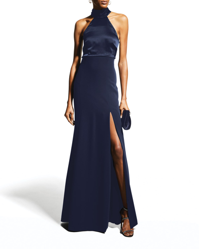 Cinq À Sept Alexandra Halter Trumpet Gown In Navy