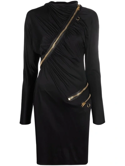 Tom Ford Asymmetric-zip Hooded Silk-jersey Mini Dress In Black