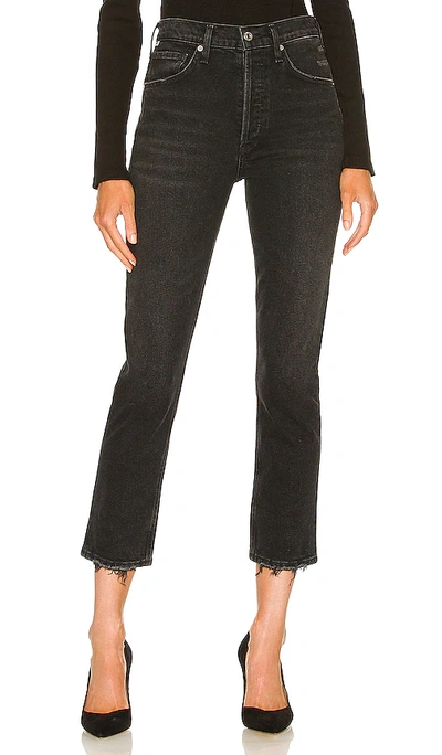 Citizens Of Humanity Jolene Frayed High-rise Straight-leg Jeans In Black