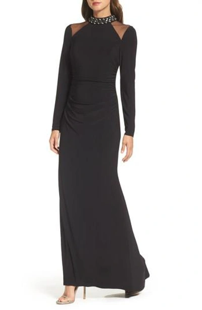 Vince Camuto Mesh Panel Gown In Black