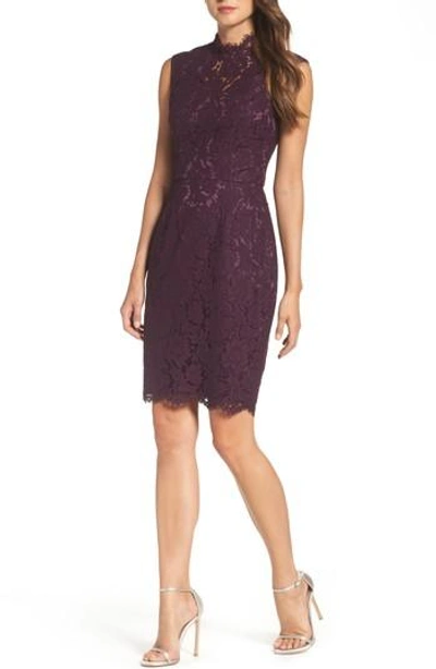 Vince Camuto Open Back Lace Sheath Dress In Plum