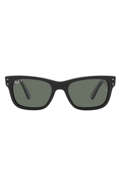 Ray Ban Mr Burbank 55mm Polarized Rectangle Sunglasses In Black/ Polar Green