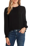 Cece Pintucked Smocked Cuff Chiffon Top In Rich Black
