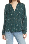 Treasure & Bond Floral Long Sleeve Peasant Blouse In Green Pond Ditsy Clouds