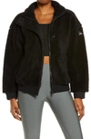 Alo Yoga High Pile Fleece Varsity Jacket In Black