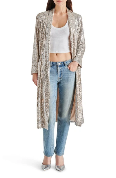 Bb Dakota By Steve Madden Show Stopper Sequin Duster Jacket In Silver