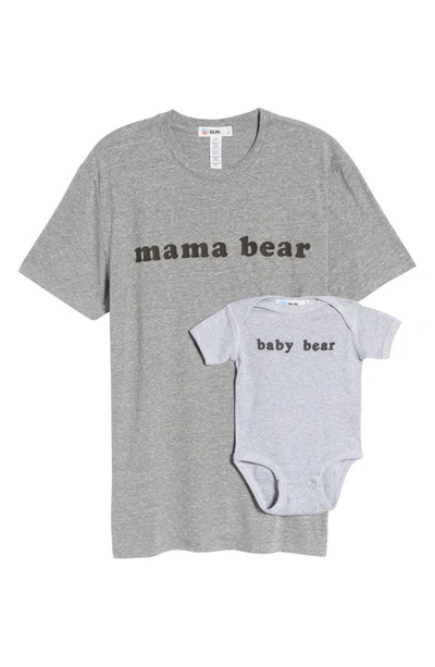 Bun Maternity Mama Bear Graphic Tee & Baby Bear Bodysuit Set In Gray