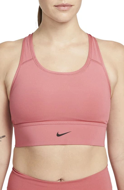 Nike Dri-fit Swoosh Women's Medium-support 1-piece Padded Longline Sports Bra In Gypsy Rose,black