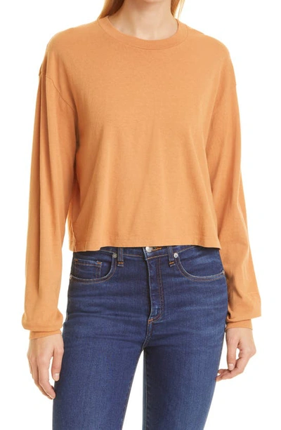 Mother The Long Sleeve Twister Crop Top In Sandstone
