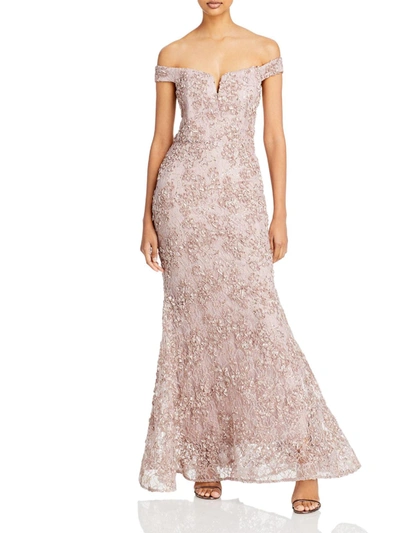 Aqua Off The Shoulder Floral Soutache Lace Dress In Taupe | ModeSens