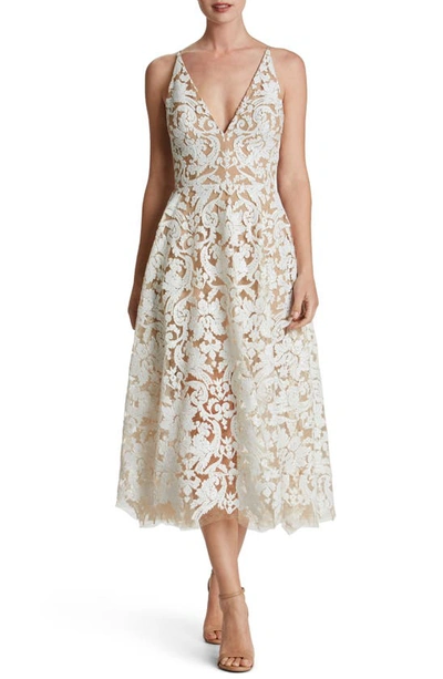 Dress The Population Blair Sleeveless Sequin Lace Midi Dress In White