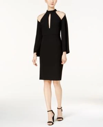 Bardot Mock-neck Cold-shoulder Sheath Dress In Black