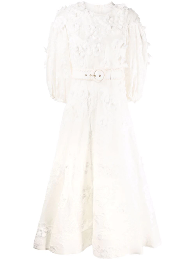 Zimmermann Postcard Appliqué Linen & Silk Midi Dress In White