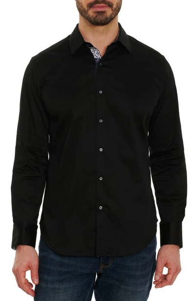 Robert Graham Righteous Cotton Stretch Contrast Trimmed Classic Fit Button Down Shirt In Black