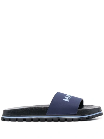 Marc Jacobs Logo-print Ridged Sliders In Blue