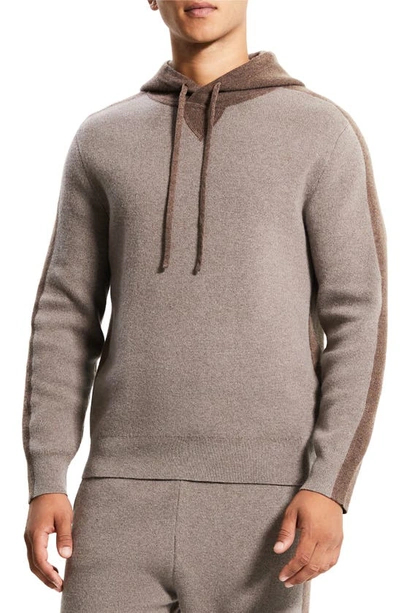 Theory Alcos Colourblock Wool & Cashmere Blend Hoodie Jumper In Fossil Melange