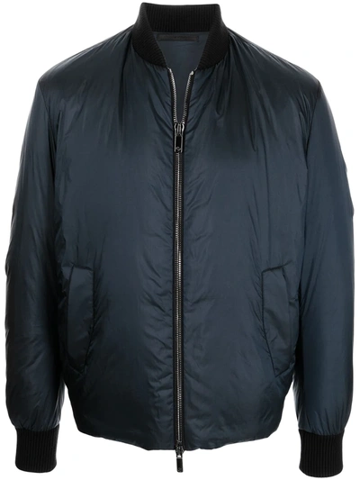 Giorgio Armani Embroidered Logo-patch Bomber Jacket In Blue