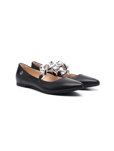 Florens Teen Chain-detail Leather Ballerina Shoes In Black