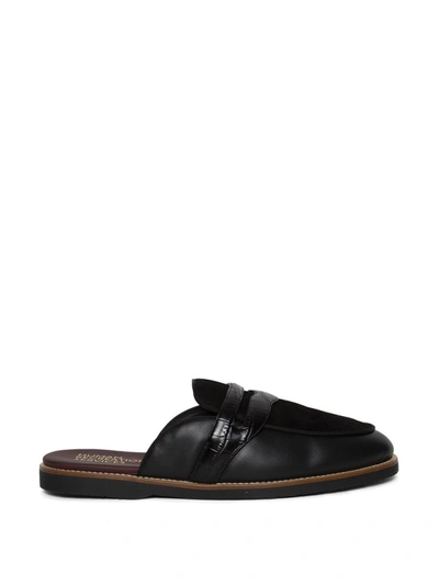 Human Recreational Services Leather Palazzo Mule Slipper Black