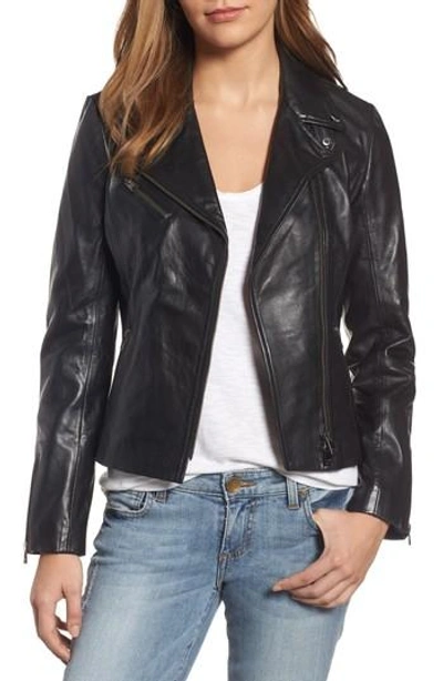 Lamarque Asymmetrical Zip Leather Biker Jacket In Black