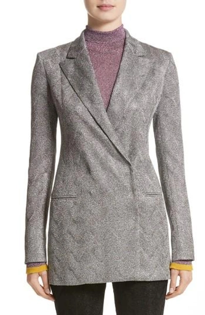 Missoni Metallic Knit Double Breasted Jacket In Silver