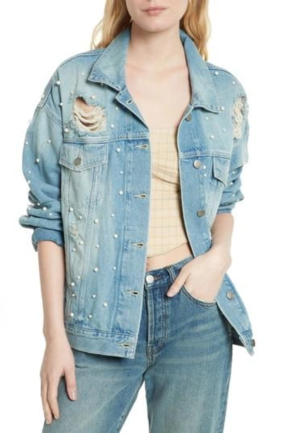 Free People Sunday Funday Denim Trucker Jacket In Indigo Blue