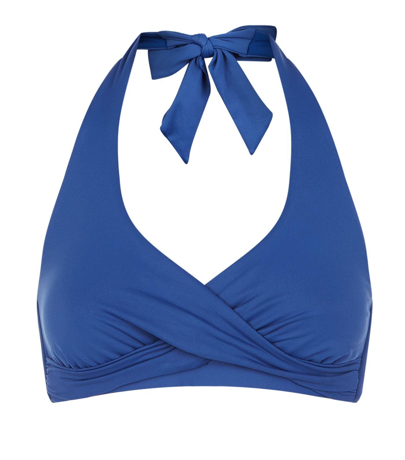 Seafolly D-Cup Twist-Front Halter Solid Swim Top In Blue | ModeSens
