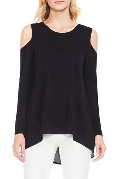 Vince Camuto Cold Shoulder Mixed Media Top In Rich Black