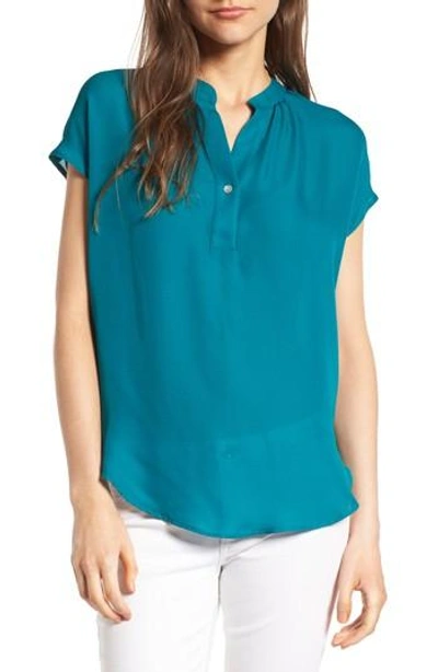 Amour Vert 'amy' Collarless Silk Blouse In Bayou Blue