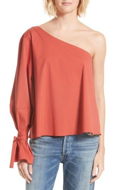 Tanya Taylor Anka Voile One-shoulder Top In Red